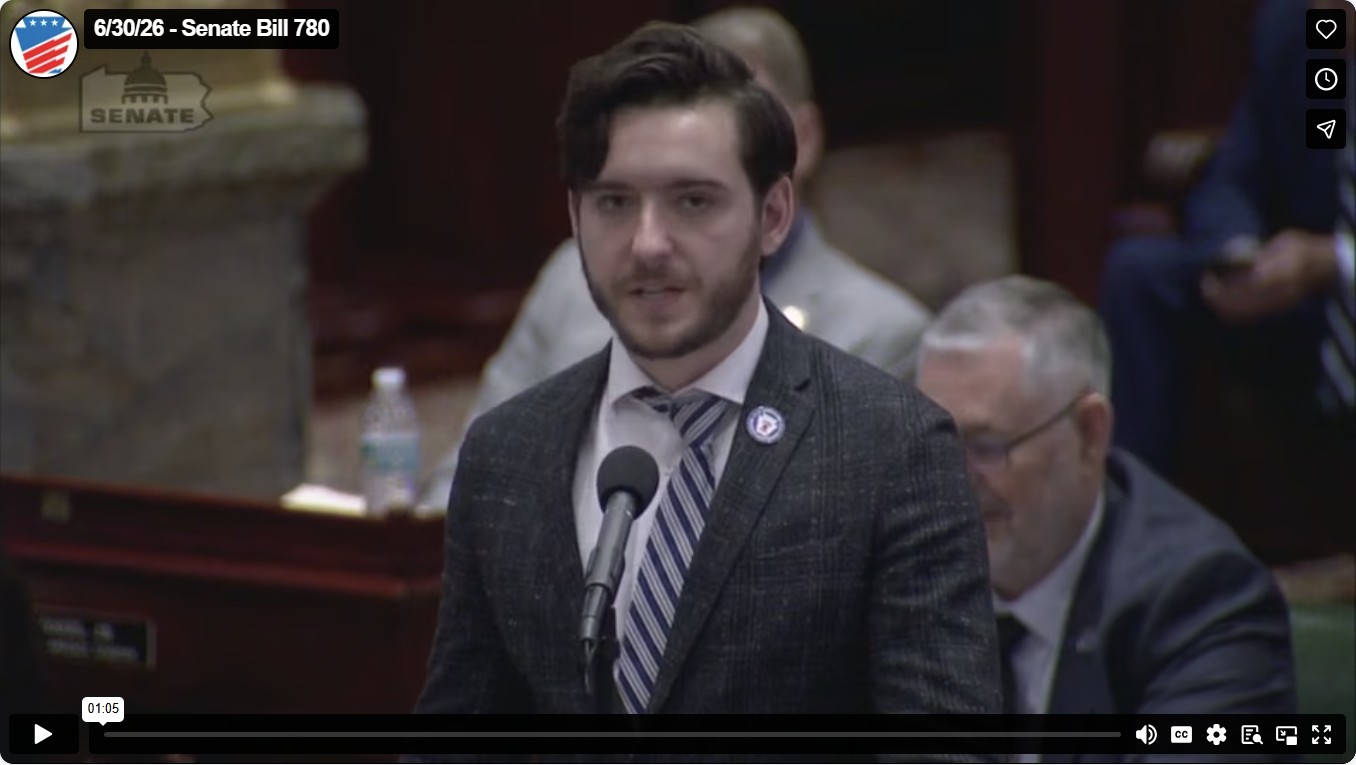 Screen shot of vimeo link to Sen. Picozzi's floor remarks on SB 780.