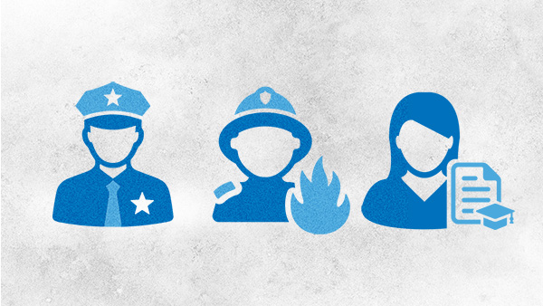 a firefighter, police officer, and a nurse
